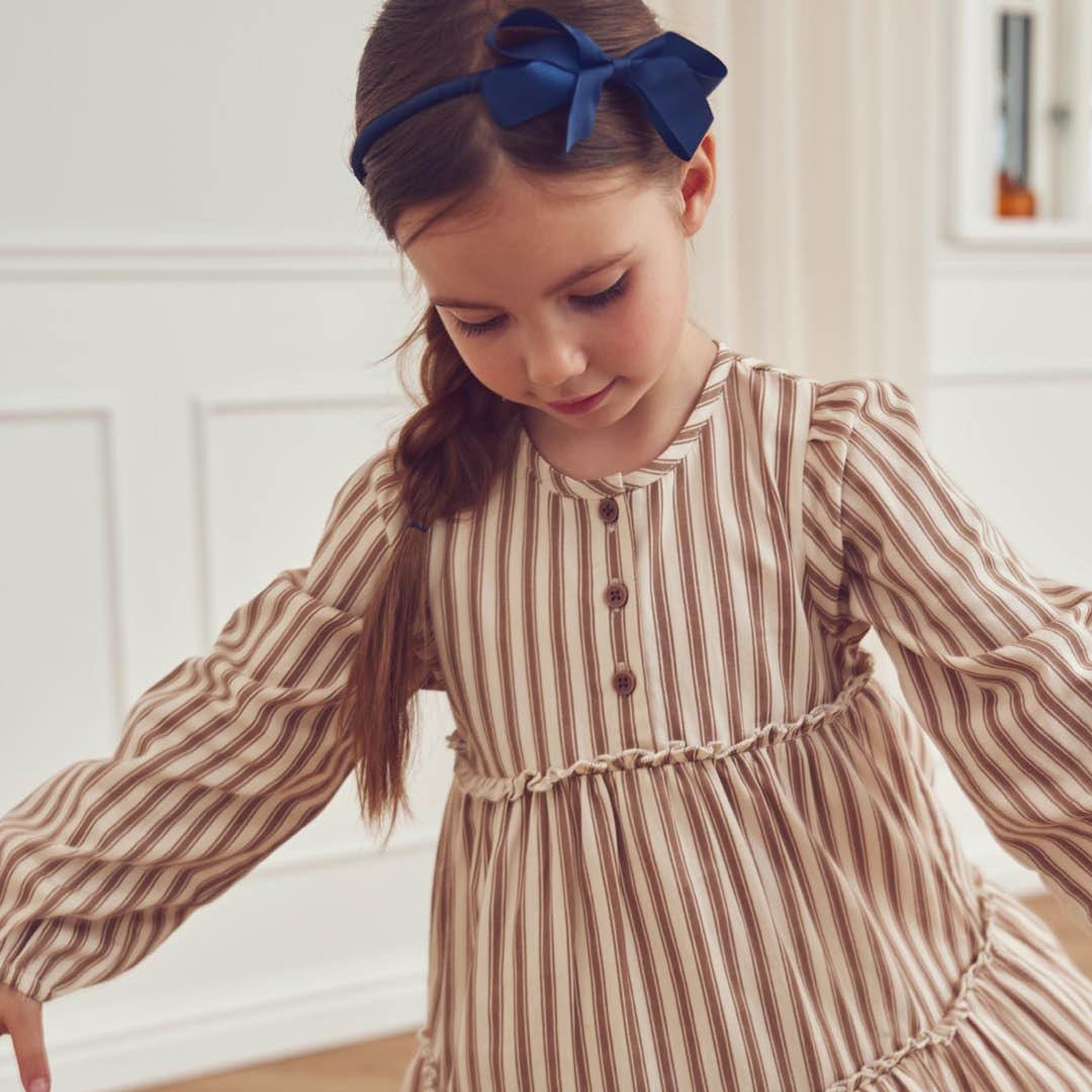 Woven stripe layer l/s dress