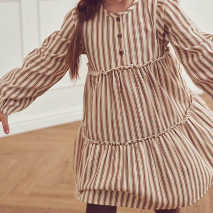 Woven stripe layer l/s dress