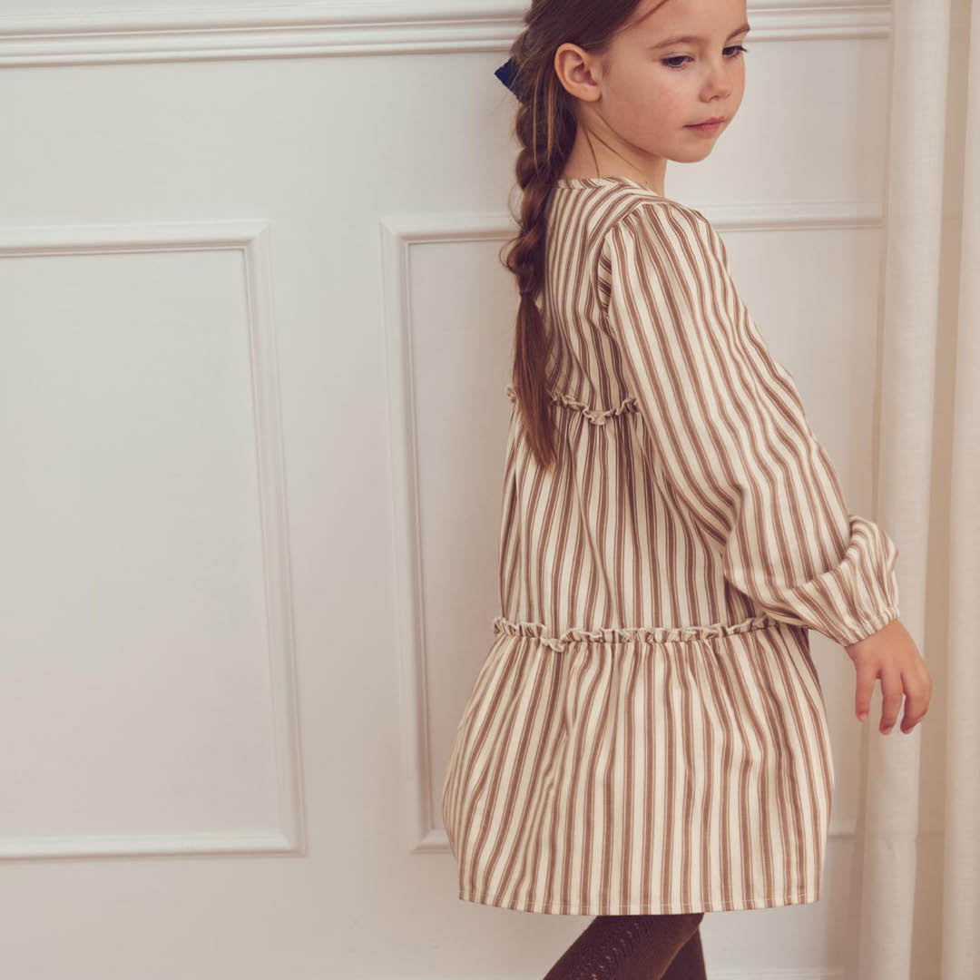 Woven stripe layer l/s dress