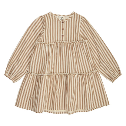 Woven stripe layer l/s dress